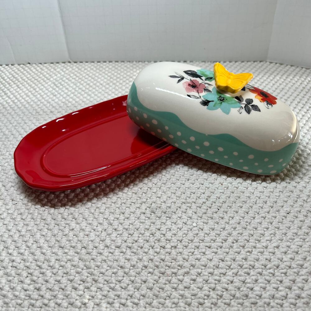 The Pioneer Woman Flea Market Floral Butter Dish Butterfly Yellow Butterfly - Picture 3 of 8